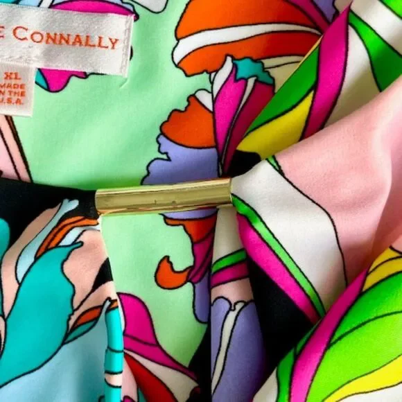 Jude Connally Pink Green Black Floral Geometric Sleeveless Dress Size XL - Picture 5 of 6